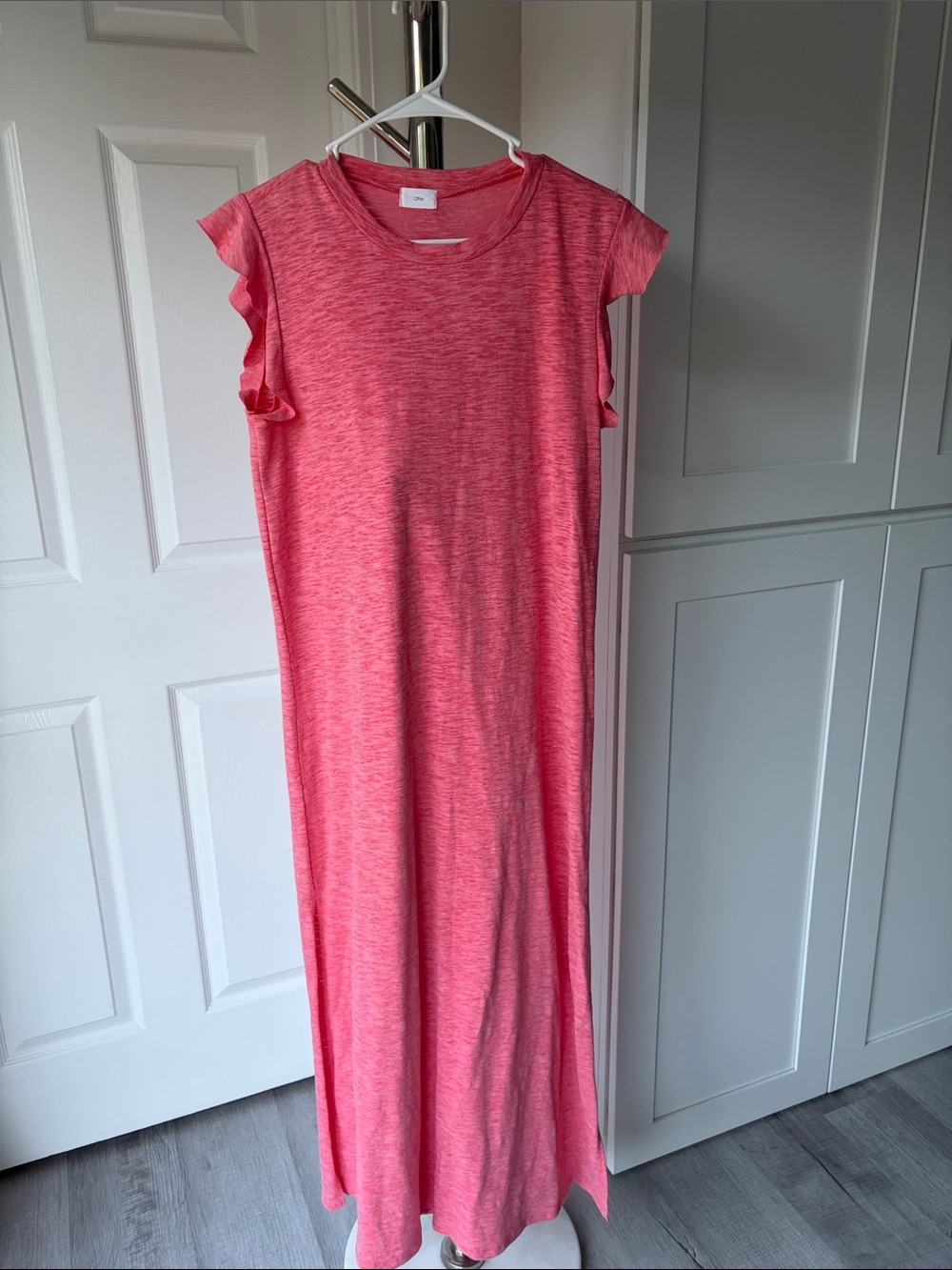 12 Pm By Mon Ami Heathered Coral Pink Maxi Dress with Ruffle Cap Sleeves, Size S